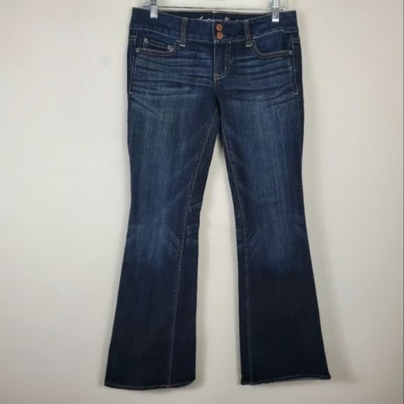 American Eagle Artist Stretch Jeans Womens Size 4 Dark Wash Y2K Low Rise Flare - Picture 2 of 2